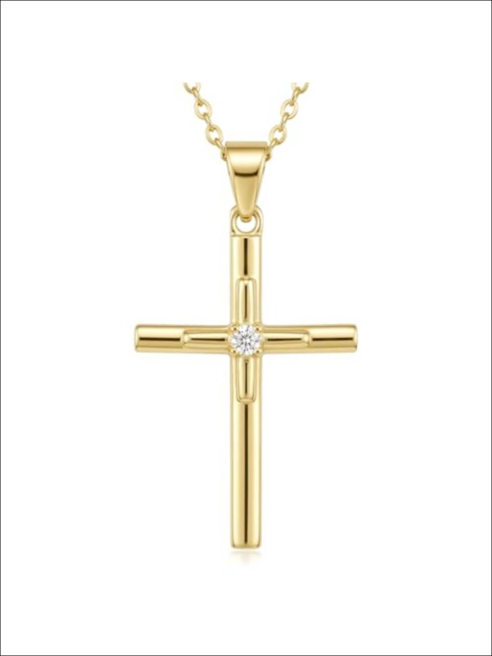 14K Gold Plated Cross Necklace for Women Minimalist Pendant with Cubic Zirconia